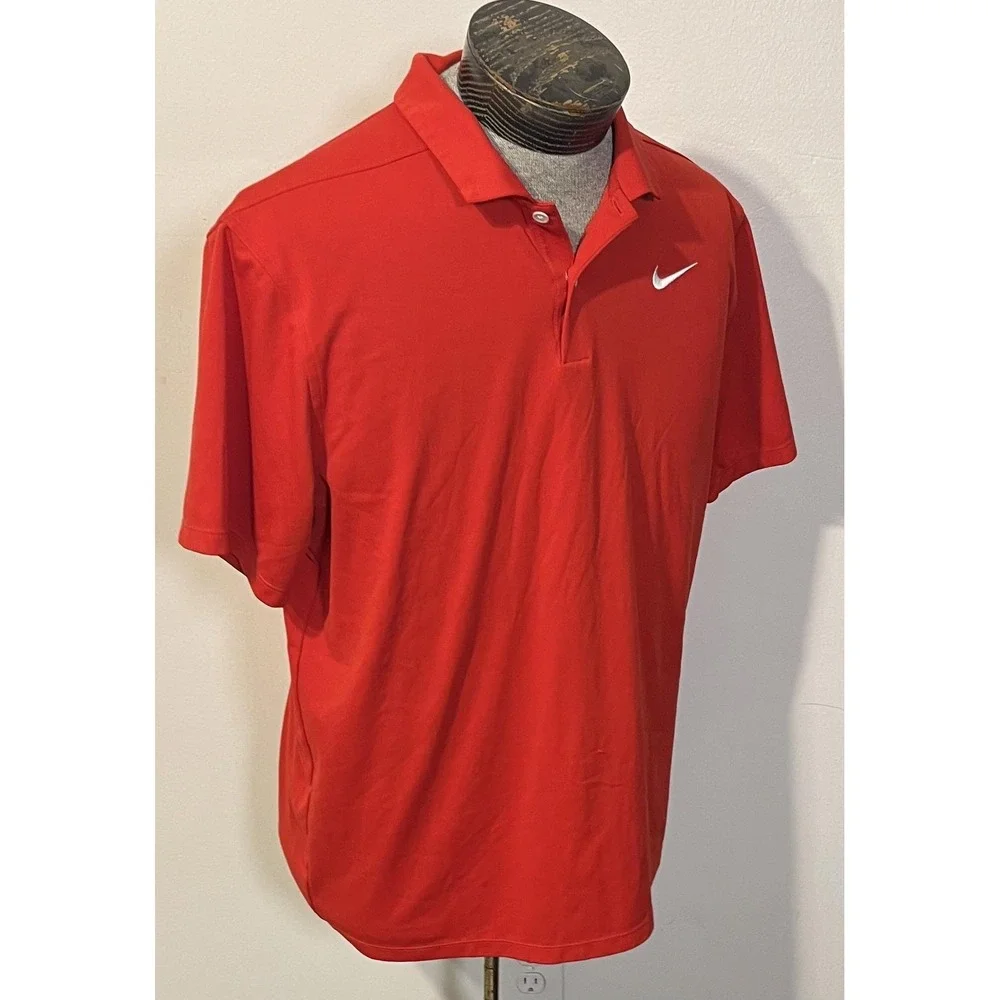 Nike Golf‎ Polo Shirt Mens Large Red Dri-FIT Standard Fit Performance Golf Top